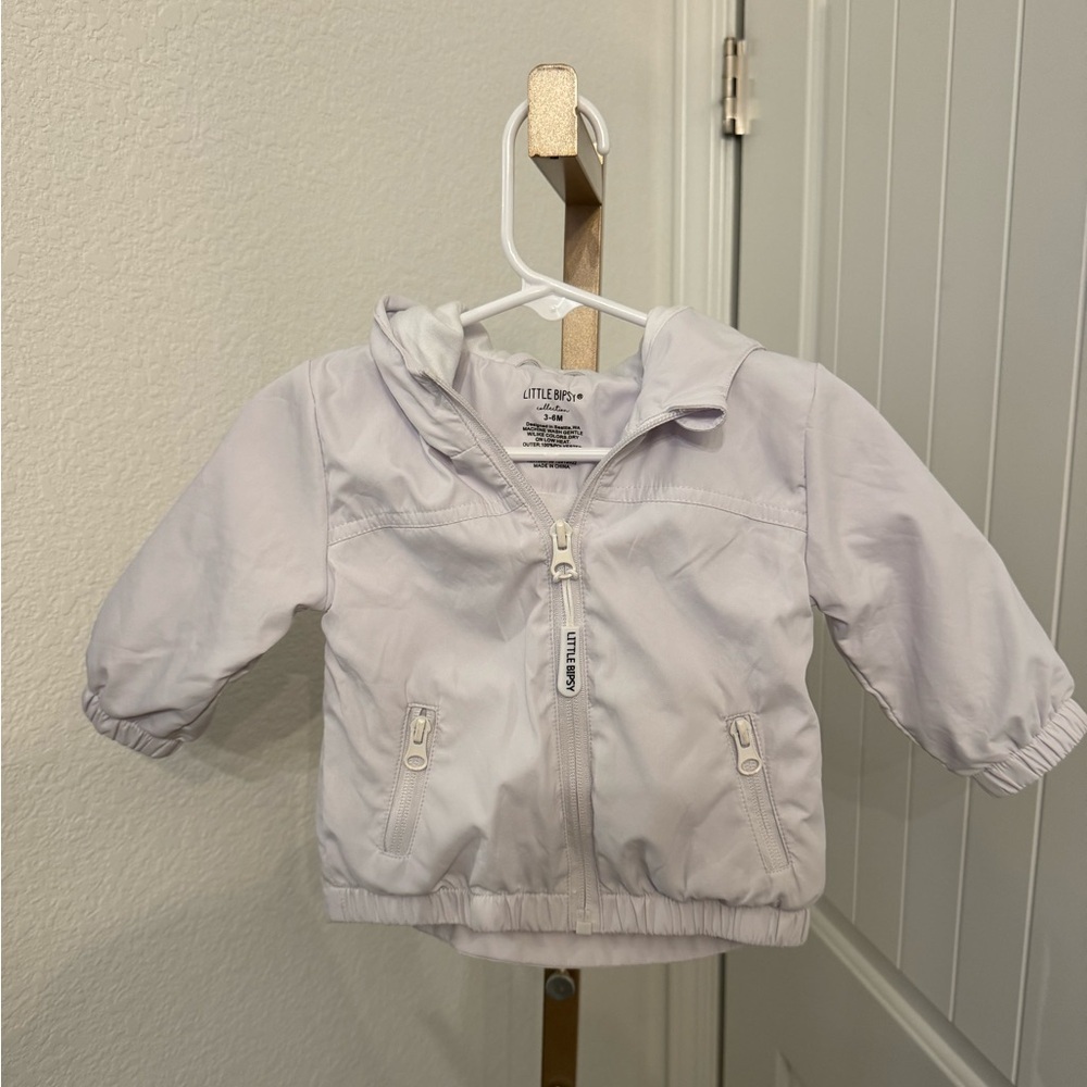 Little Bipsy white windbreaker light weight hooded jacket size 3-6 months
